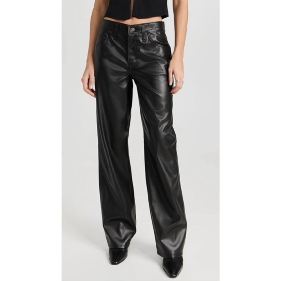 NWT Levi’s Baggy Dad Faux Leather Pants Wide Leg Black Mid Rise 26 - Picture 1 of 13